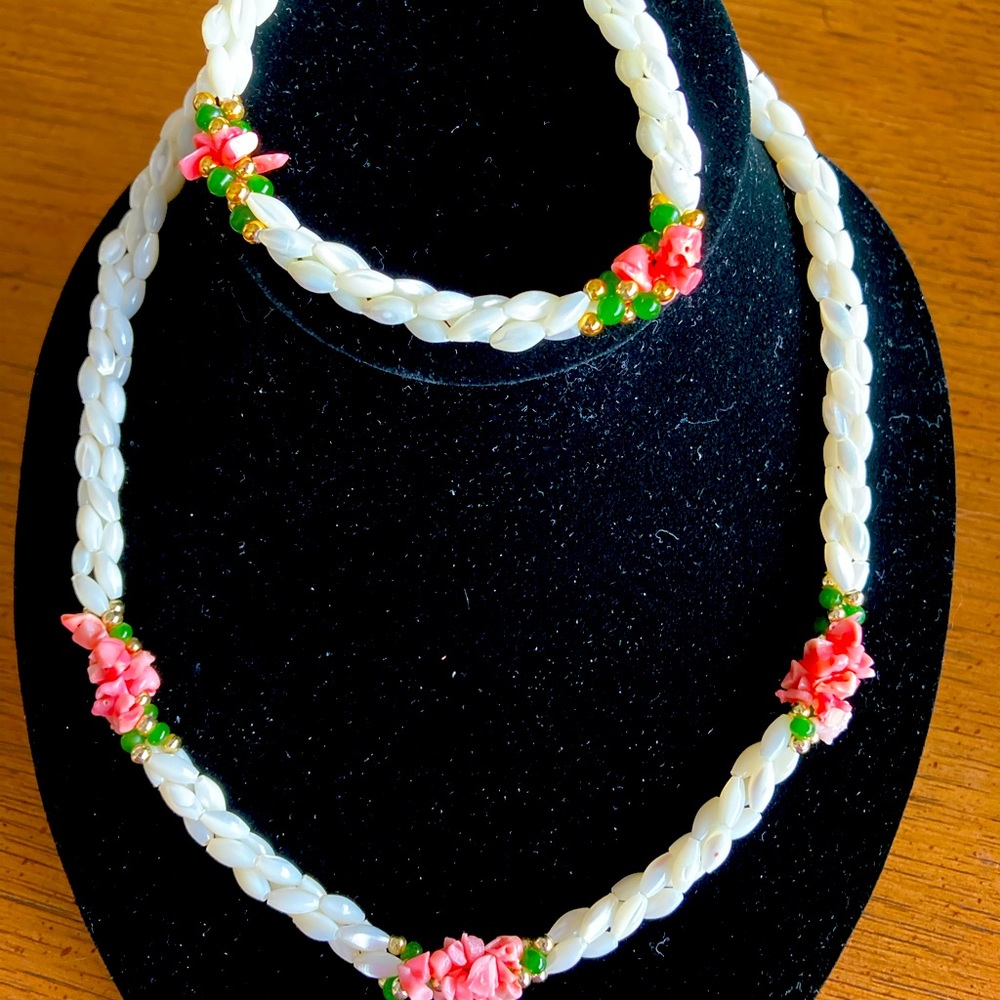 Vintage Rice Pearl & Pink Coral Set